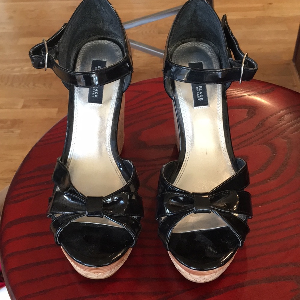 White House Black Market Black Patent Wedges
